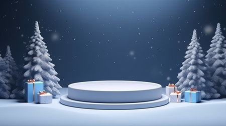 3d scene podium for presentation your product with christmas decoration theme backgroundの素材