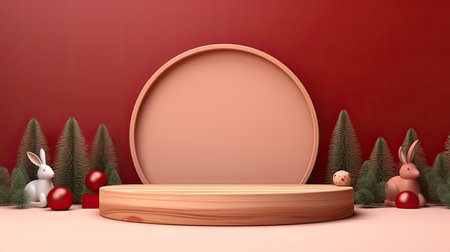 3d scene podium for presentation your product with christmas decoration theme backgroundの素材