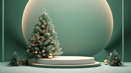 3d scene podium for presentation your product with christmas decoration theme backgroundの素材