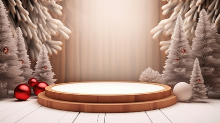 3d scene podium for presentation your product with christmas decoration theme backgroundの素材