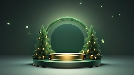 3d scene podium for presentation your product with christmas decoration theme backgroundの素材