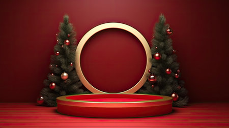 3d scene podium for presentation your product with christmas decoration theme backgroundの素材