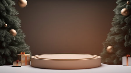 3d scene podium for presentation your product with christmas decoration theme backgroundの素材