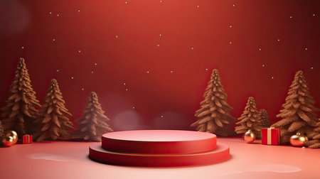 3d scene podium for presentation your product with christmas decoration theme backgroundの素材