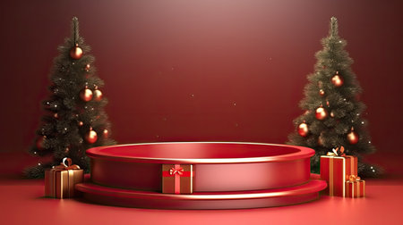 3d scene podium for presentation your product with christmas decoration theme backgroundの素材
