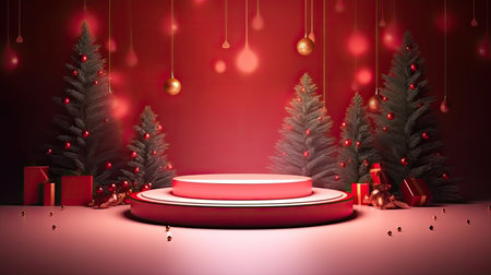 3d scene podium for presentation your product with christmas decoration theme backgroundの素材