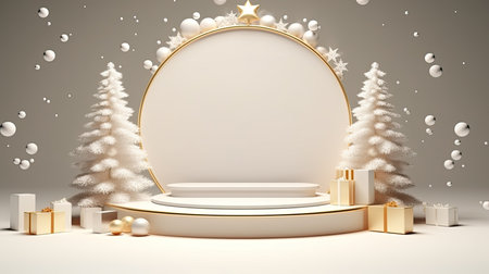 3d scene podium for presentation your product with christmas decoration theme backgroundの素材