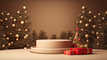 3d scene podium for presentation your product with christmas decoration theme backgroundの素材