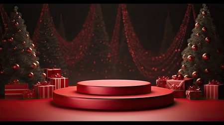 3d scene podium for presentation your product with christmas decoration theme backgroundの素材