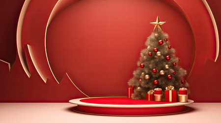 3d scene podium for presentation your product with christmas decoration theme backgroundの素材