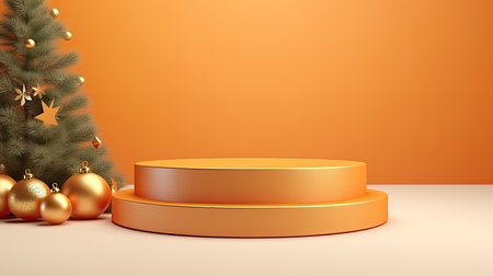 3d scene podium for presentation your product with christmas decoration theme backgroundの素材