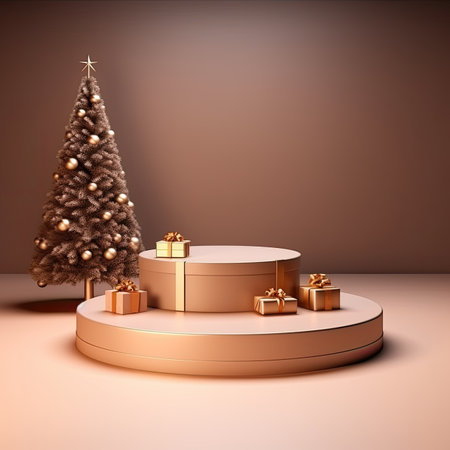 3d scene podium for presentation your product with christmas decoration theme backgroundの素材