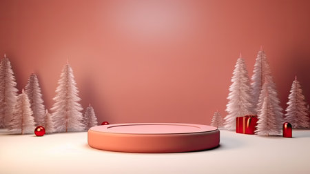 3d scene podium for presentation your product with christmas decoration theme backgroundの素材
