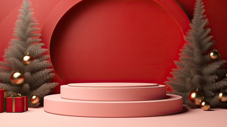 3d scene podium for presentation your product with christmas decoration theme backgroundの素材