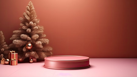 3d scene podium for presentation your product with christmas decoration theme backgroundの素材