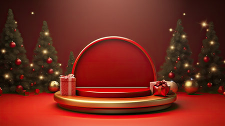 3d scene podium for presentation your product with christmas decoration theme backgroundの素材