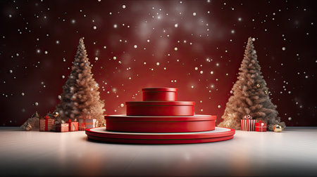 3d scene podium for presentation your product with christmas decoration theme backgroundの素材