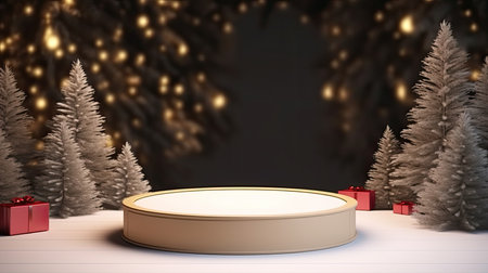 3d scene podium for presentation your product with christmas decoration theme backgroundの素材