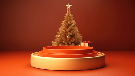 3d scene podium for presentation your product with christmas decoration theme backgroundの素材