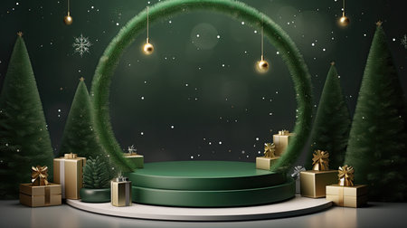 3d scene podium for presentation your product with christmas decoration theme backgroundの素材