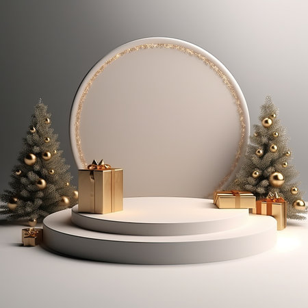 3d scene podium for presentation your product with christmas decoration theme backgroundの素材