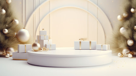 3d scene podium for presentation your product with christmas decoration theme backgroundの素材