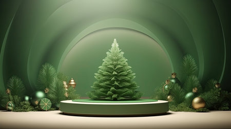 3d scene podium for presentation your product with christmas decoration theme backgroundの素材