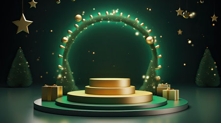 3d scene podium for presentation your product with christmas decoration theme backgroundの素材