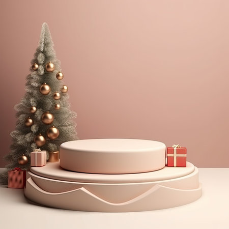 3d scene podium for presentation your product with christmas decoration theme backgroundの素材