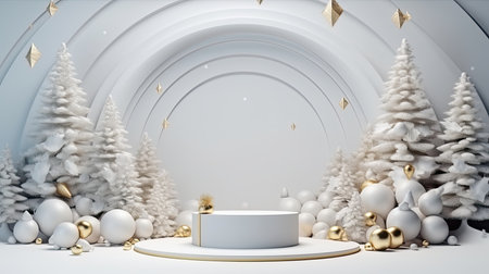 3d scene podium for presentation your product with christmas decoration theme backgroundの素材