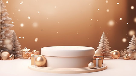 3d scene podium for presentation your product with christmas decoration theme backgroundの素材
