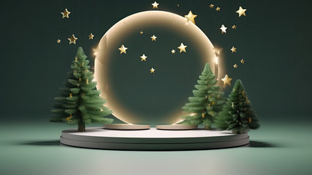 3d scene podium for presentation your product with christmas decoration theme backgroundの素材