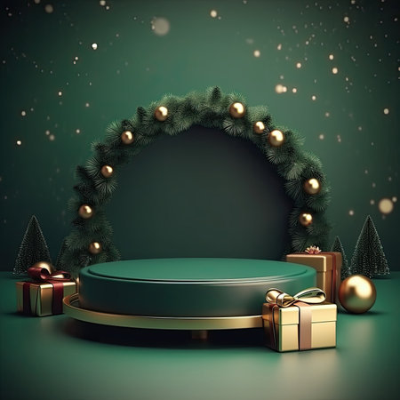 3d scene podium for presentation your product with christmas decoration theme backgroundの素材