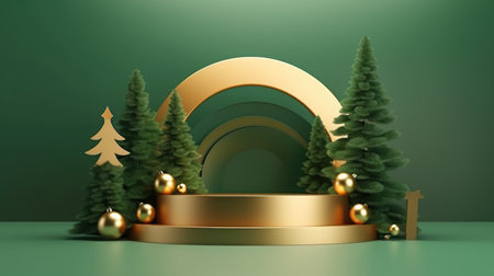 3d scene podium for presentation your product with christmas decoration theme backgroundの素材