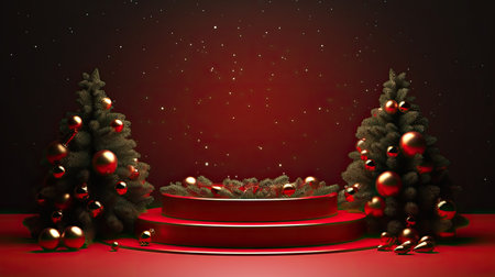 3d scene podium for presentation your product with christmas decoration theme backgroundの素材