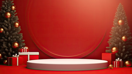 3d scene podium for presentation your product with christmas decoration theme backgroundの素材