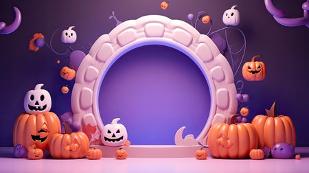 3d scene podium for presentation your product with halloween decoration theme backgroundの素材