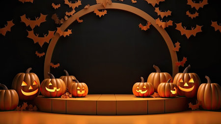 3d scene podium for presentation your product with halloween decoration theme backgroundの素材
