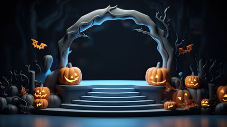 3d scene podium for presentation your product with halloween decoration theme backgroundの素材