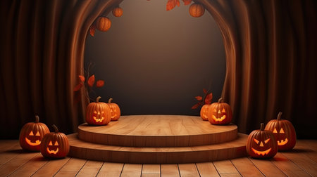 3d scene podium for presentation your product with halloween decoration theme backgroundの素材