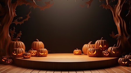 3d scene podium for presentation your product with halloween decoration theme backgroundの素材