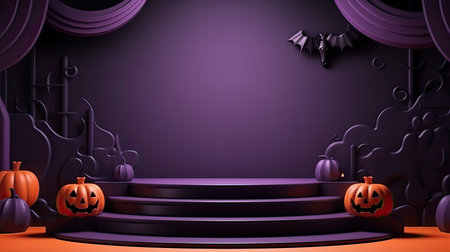 3d scene podium for presentation your product with halloween decoration theme backgroundの素材