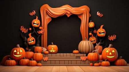 3d scene podium for presentation your product with halloween decoration theme backgroundの素材