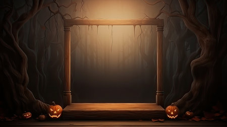 3d scene podium for presentation your product with halloween decoration theme backgroundの素材