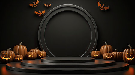 3d scene podium for presentation your product with halloween decoration theme backgroundの素材