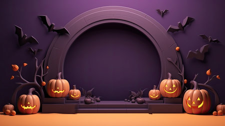 3d scene podium for presentation your product with halloween decoration theme backgroundの素材