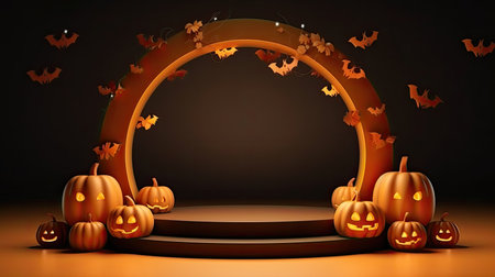 3d scene podium for presentation your product with halloween decoration theme backgroundの素材