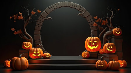 3d scene podium for presentation your product with halloween decoration theme backgroundの素材