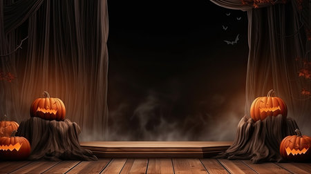 3d scene podium for presentation your product with halloween decoration theme backgroundの素材