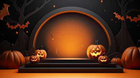 3d scene podium for presentation your product with halloween decoration theme backgroundの素材